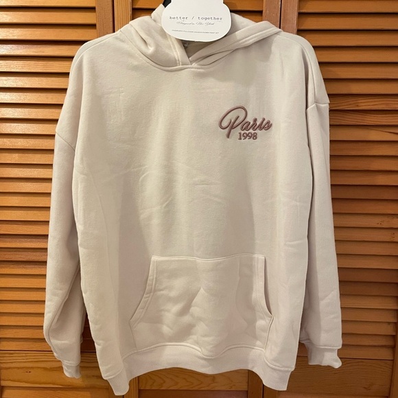 Better/Together Oversized Pullover Hoodie/Dorm Pant Set, Size S, Beige, Paris 98 - Picture 11 of 11
